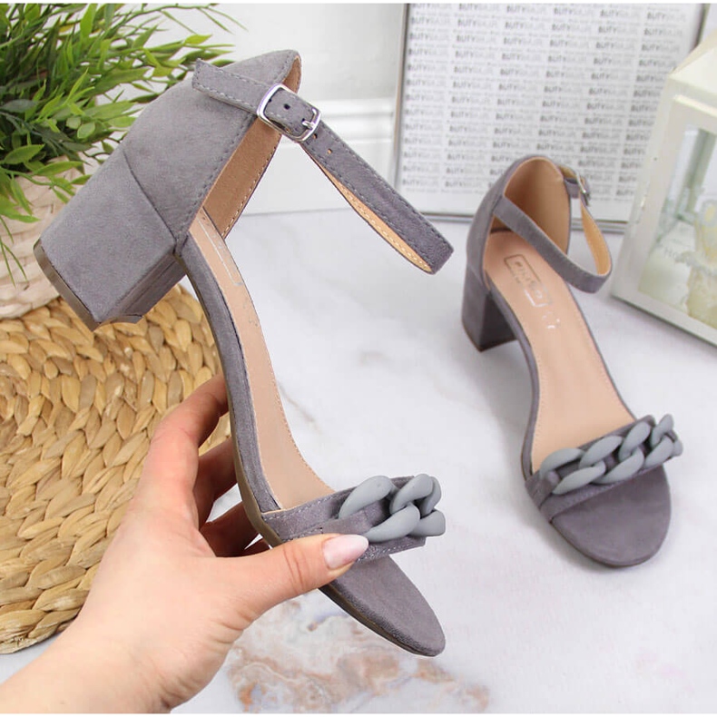 Sandale de dama Filippo gri pe stalp cu lant 1 Sandale de dama Filippo gri pe stalp cu lant 1