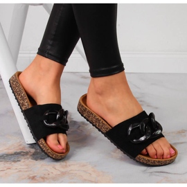 Papuci de dama Jezzi negri cu lant negru 1