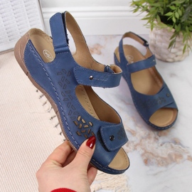 Sandale de dama din piele Helios 266 bleumarin cu velcro albastru marin 1