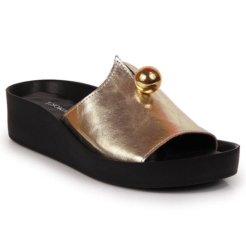 Papuci de damă din piele cu ornament auriu T.Sokolski de aur 2