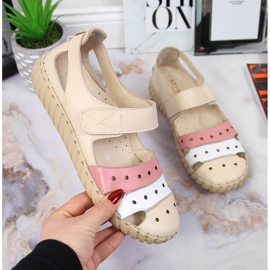 Sandale de dama din piele cu ajurata Artiker bej 1