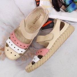 Sandale de dama din piele cu ajurata Artiker bej 2