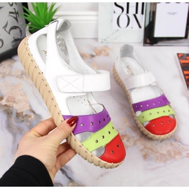 Sandale de dama din piele cu ajurata Artiker alb multicolor 1