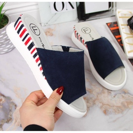 Papuci de damă din piele pe pană Filippo bleumarin albastru marin 1