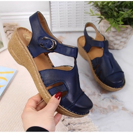 Sandale din piele bleumarin Łukbut 656 albastru marin 1