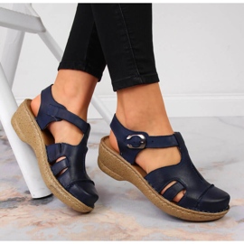 Sandale din piele bleumarin Łukbut 656 albastru marin 4