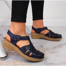 Sandale din piele bleumarin Łukbut 656 albastru marin 5