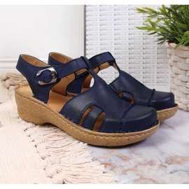 Sandale din piele bleumarin Łukbut 656 albastru marin 2