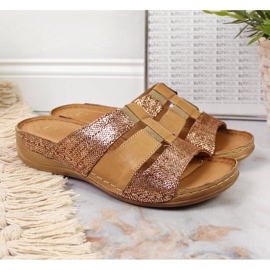 Papuci elastic din piele bej și auriu Łukbut 1103 de aur 4