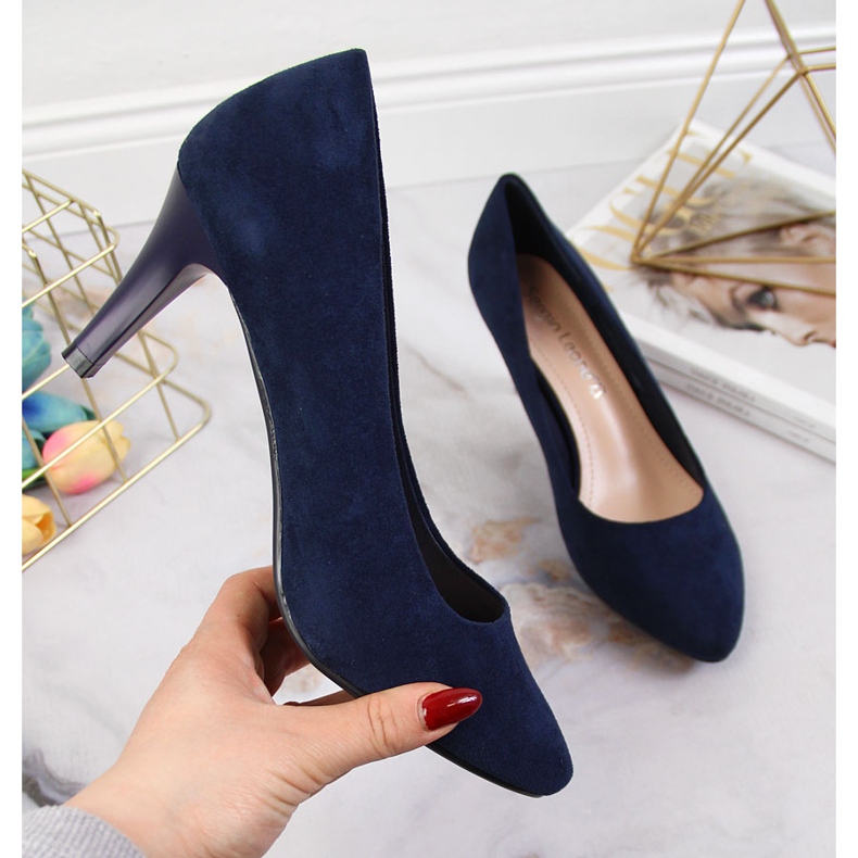 Pumps pe un stiletto Sergio Leone bleumarin de piele intoarsa albastru 1