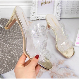 Papuci de dama transparenti cu zirconii aurii Sabatina incolor 1