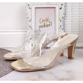 Papuci de dama transparenti cu zirconii aurii Sabatina incolor 2