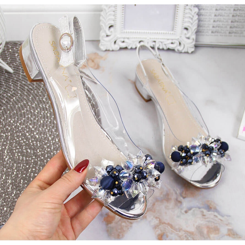 Sandale de dama transparente cu pietre Sabatina argintii 1