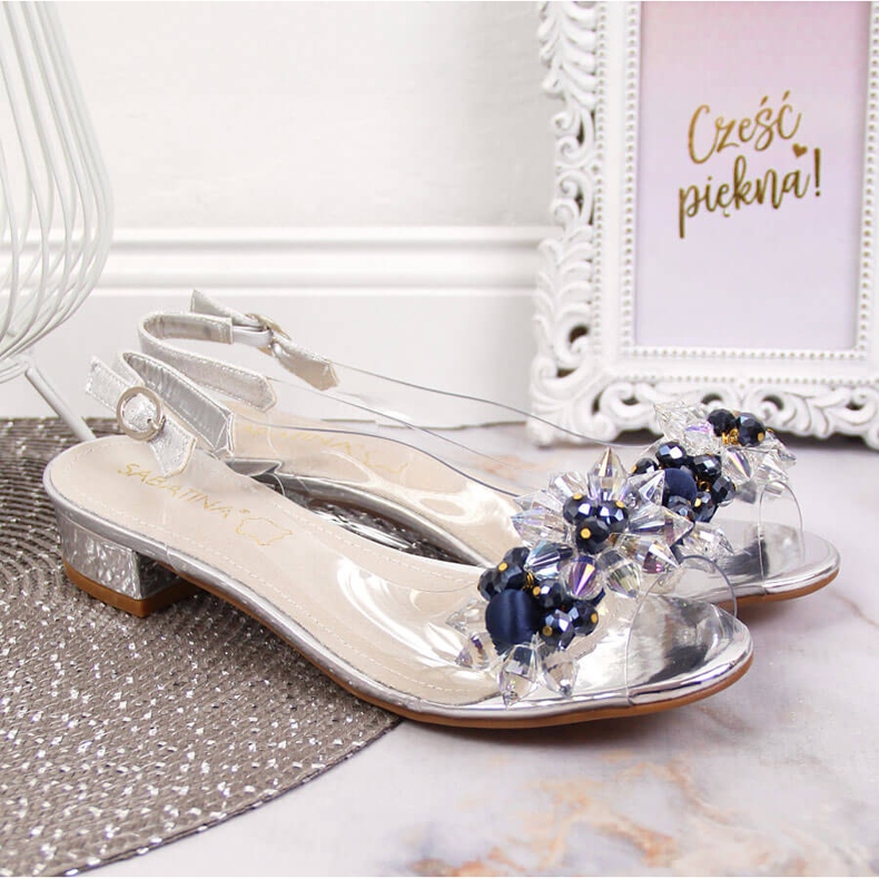 Sandale de dama transparente cu pietre Sabatina argintii 2