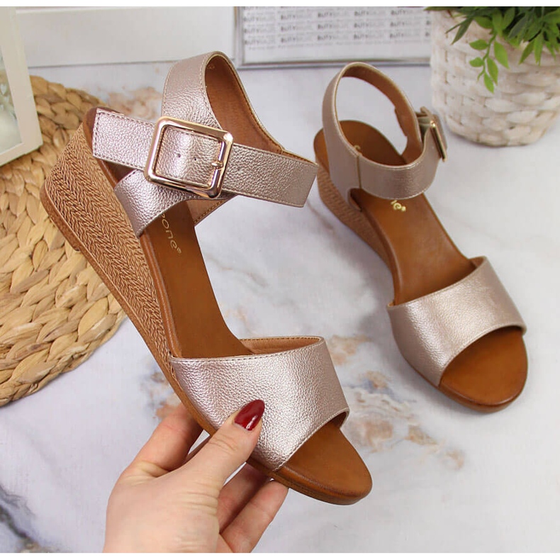 Sandale cu pană de damă Sergio Leone bej 1