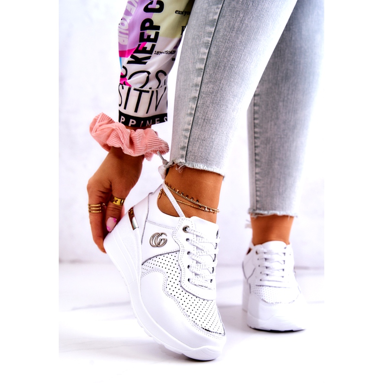 S.Barski Pantofi sport din piele de damă pantofi albi Loissa argint 1