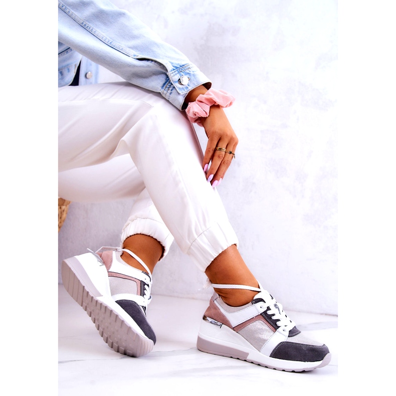 S.Barski Pantofi sport din piele Pantofi sport cu pană Elissa argintiu-gri alb roz 1