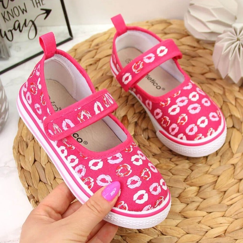 Papuci balerini velcro pentru gradinita roz Jr Atletico 1