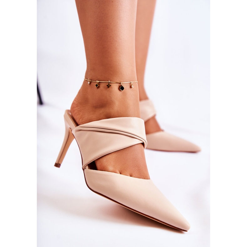 PS1 Papuci de piele pe un toc înalt Aveline bej 2