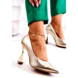 Pompi din piele la modă Lewski Shoes 3181 Golden de aur 4