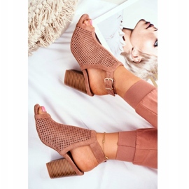 FB1 Cizme ajurate pentru femei Peep Toe Pink Paradise maro 4