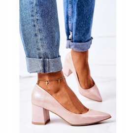 Lewski Shoes Pompe din satin cu model animal Pantofi Lewski 2801 Roz 2