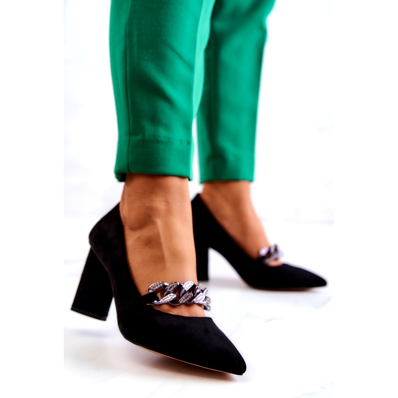 S.Barski Pompe de piele de căprioară pentru femei cu un lanț negru 2