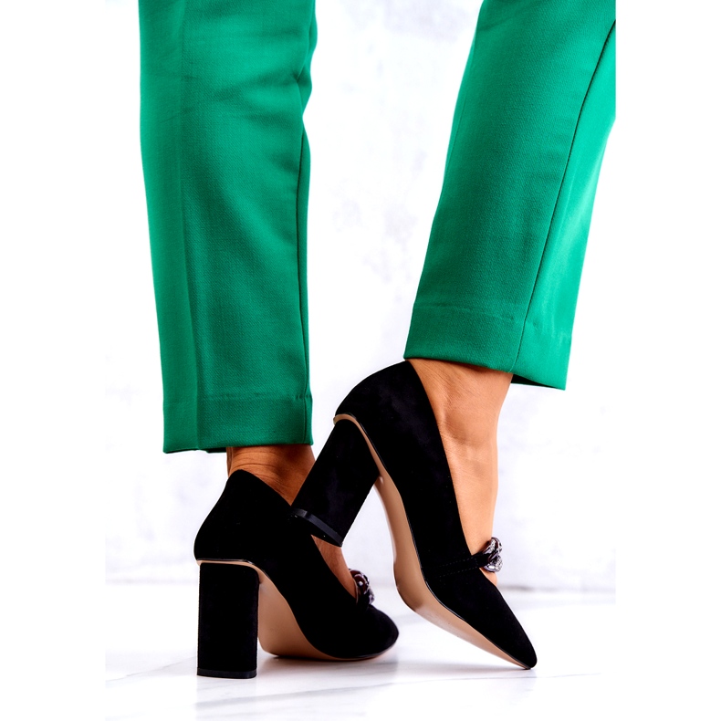 S.Barski Pompe de piele de căprioară pentru femei cu un lanț negru 5