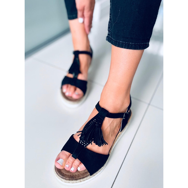 Sandale espadrile pe pană Bessi Black negru 1