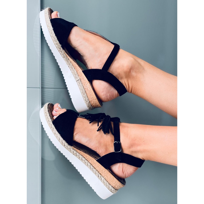 Sandale espadrile pe pană Bessi Black negru 2