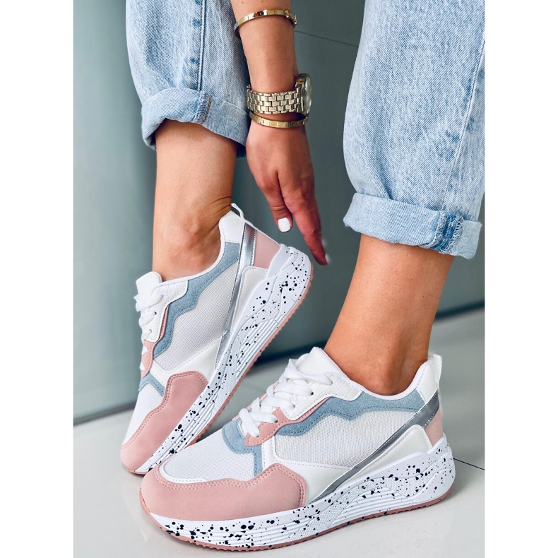 Tenisi Truth White pentru damă alb albastru roz argint 1