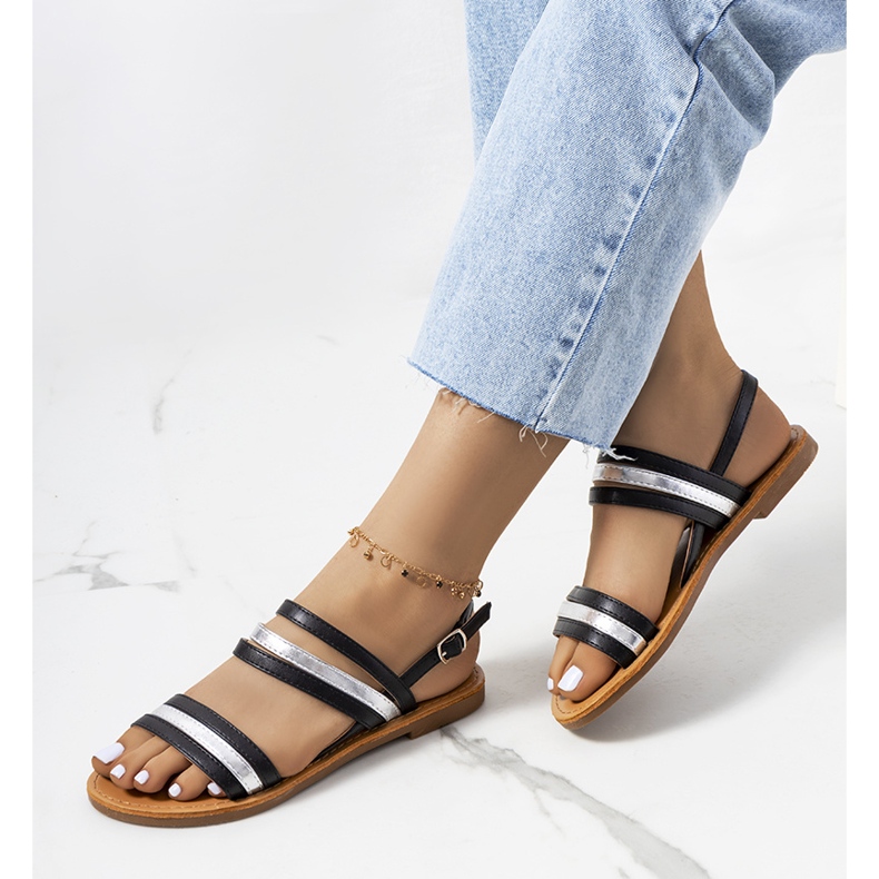 Sandale Hibbins de damă negre negru argint 1