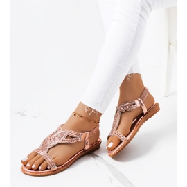 Sandale Mikayla roz metalice de aur 1