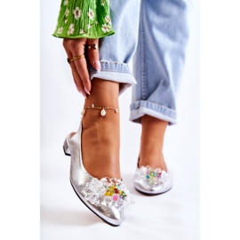 PA2 Balerini De Piele Pe Tocuri Inalte Cu Ornament Argintiu Elena 1