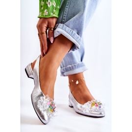 PA2 Balerini De Piele Pe Tocuri Inalte Cu Ornament Argintiu Elena 2