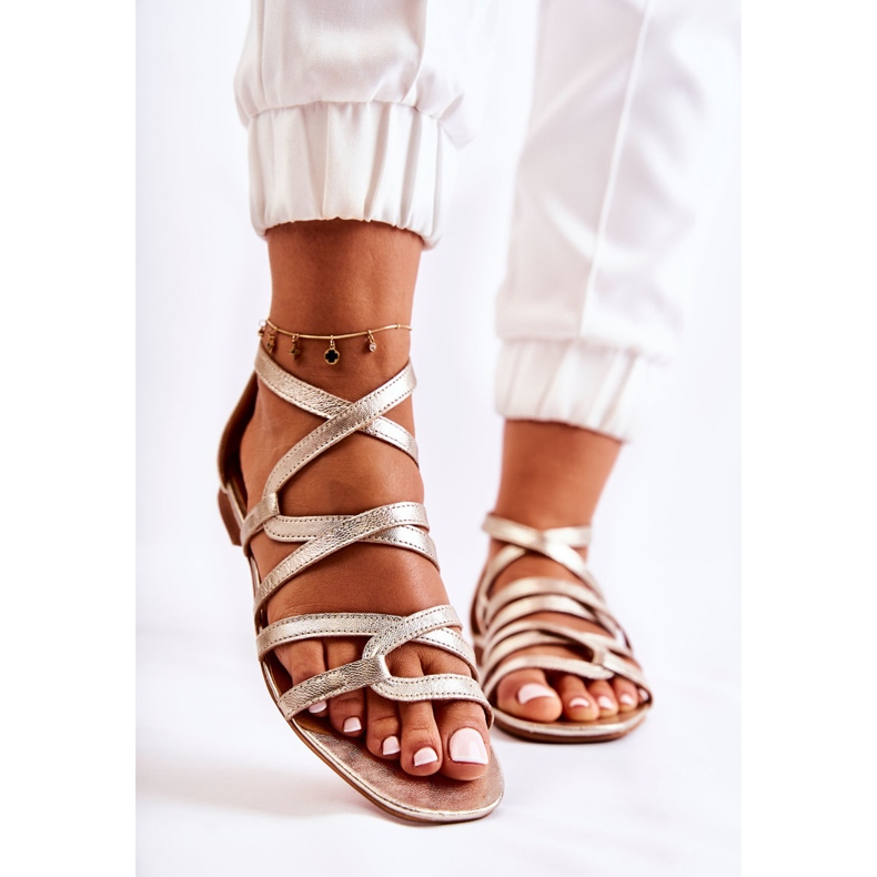 Sandale din piele Maciejka 05523-25 ​​de damă aurii de aur 1