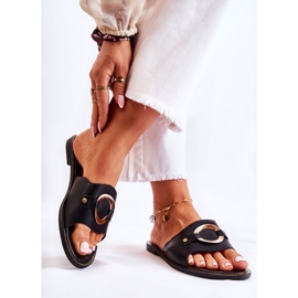 Vinceza Papuci de damă din piele cu ornament Marinell negru 2