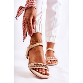 Vinceza Sandale de damă din piele intoarsa cu un lant Bej Norine de aur 1