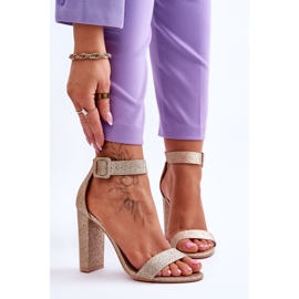 NFR Sandale de damă cu toc înalt Joalice cu sclipici aurii de aur 1