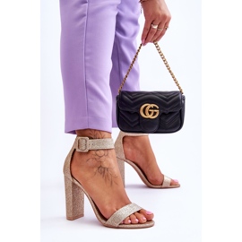 NFR Sandale de damă cu toc înalt Joalice cu sclipici aurii de aur 2