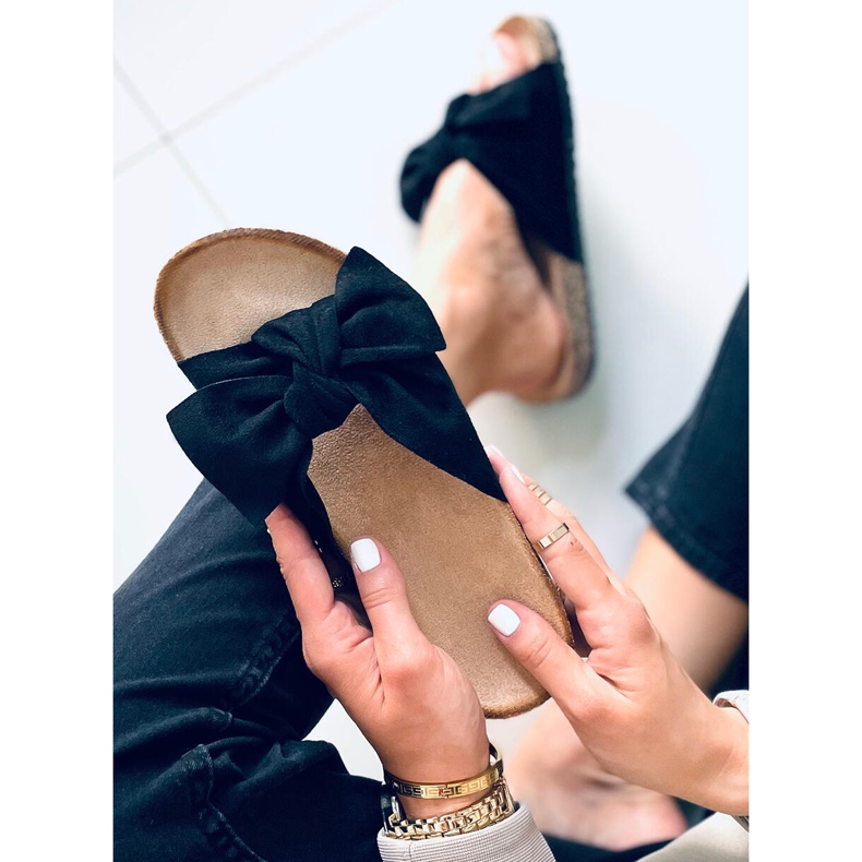 Papuci de plută cu fundă Lilia Black negru 1