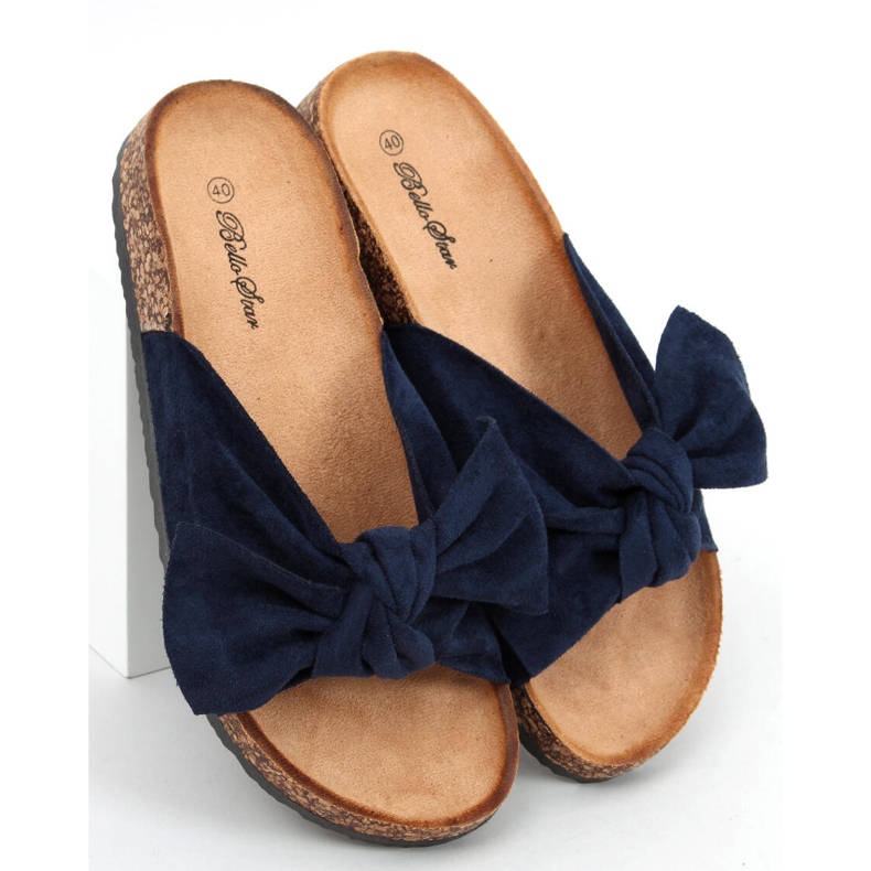 Papuci de plută cu fundă Lila DK.BLUE albastru 2