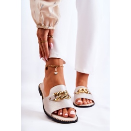 S.Barski Papuci la modă, cu un lanț pe un toc plat Golden Finness de aur 1