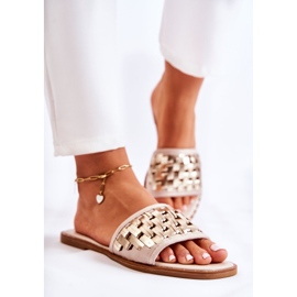 S.Barski Papuci de damă din piele cu toc plat bej Hollis 2