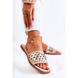 S.Barski Papuci de damă din piele cu toc plat bej Hollis 1