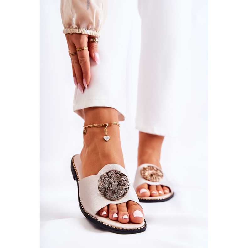 S.Barski Papuci De Damă Piele Cu Decorație Colene Aurie de aur 1