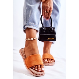 FJ1 Papuci dama din piele intoarsa portocaliu apus de soare portocale 1