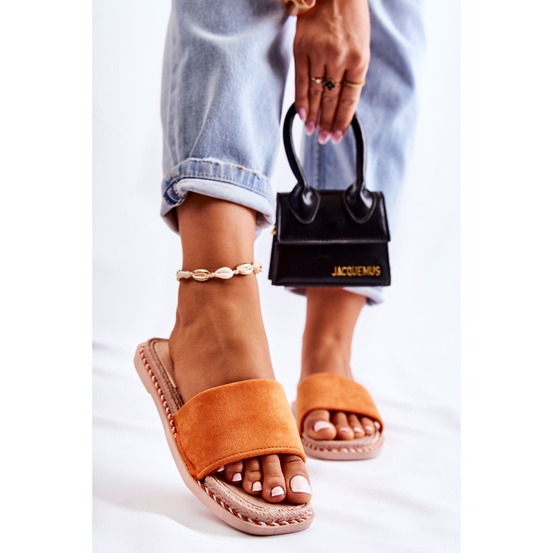 FJ1 Papuci dama din piele intoarsa portocaliu apus de soare portocale 1