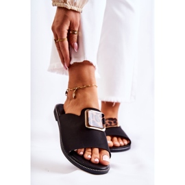 FJ1 Papuci De Dama Cu Element Decorativ Black Leonia negru 2