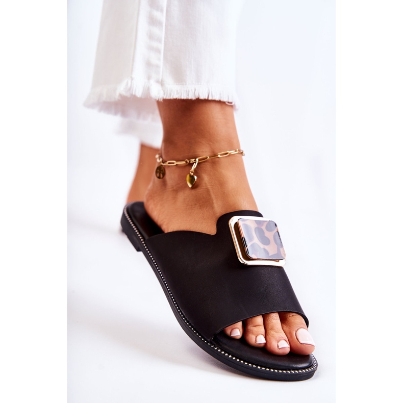 FJ1 Papuci De Dama Cu Element Decorativ Black Leonia negru 1